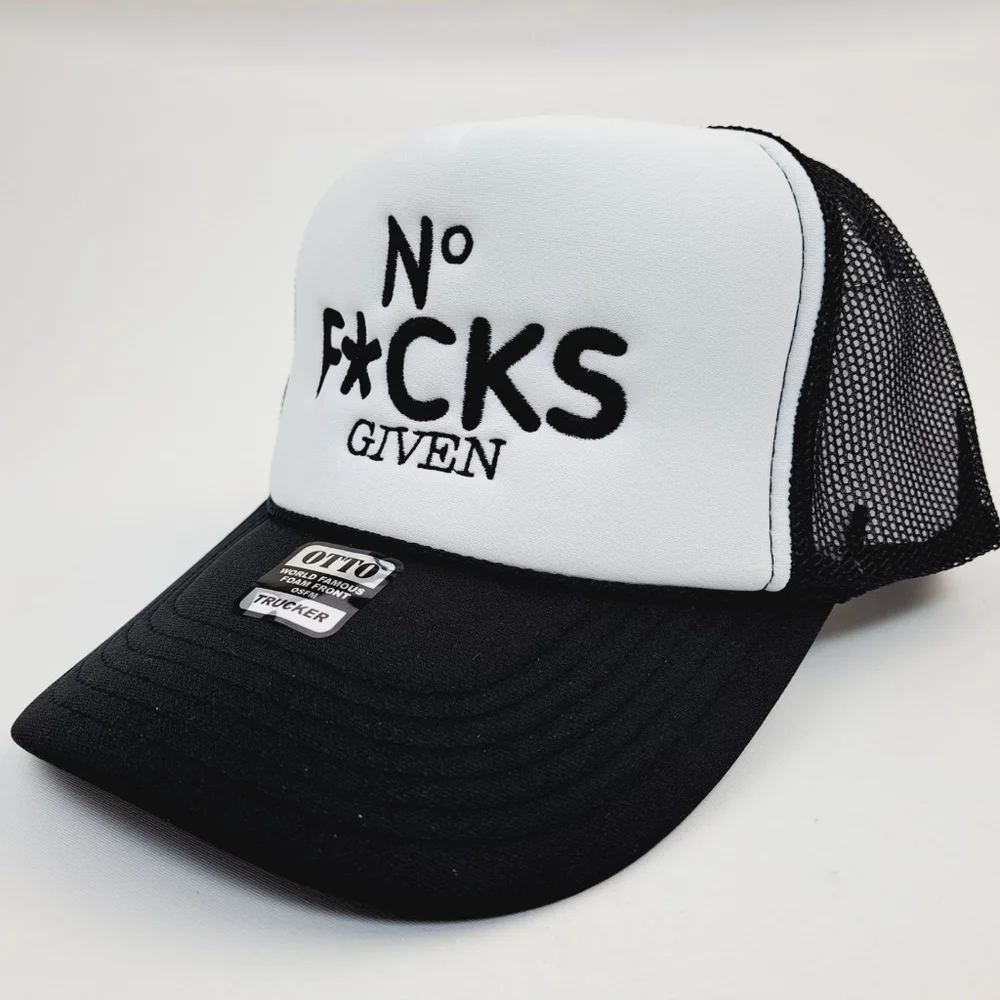 No F*cks Given Embroidered Cap Vintage Trucker Style Snapback Foam Front Maximal - Picture 2 of 4